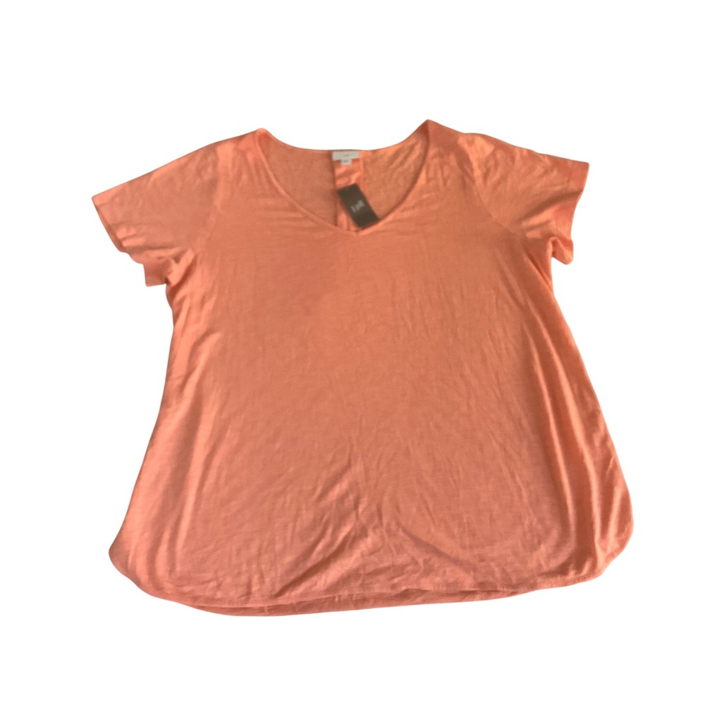J. Jill V-Neck Tee Women XL Tangelo Orange Slub Knit Back Pleat Short Sleeve